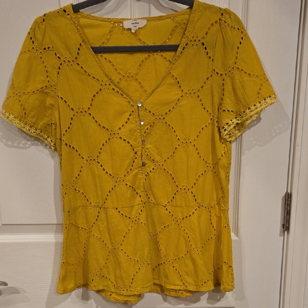 Entro Yellow Eyelet Lace Blouse